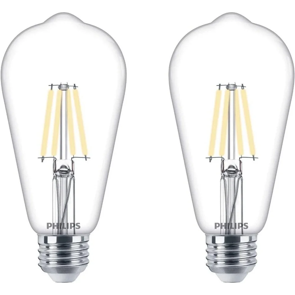 Pack of 2 Philips LED Vintage Flicker-Free Clear Straight ST19 Dimmable, Eyecom